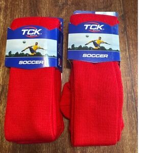 TCK Soccer Tube Socks Unisex Large Red New 2 Pairs Ribbed Cushioned OSK